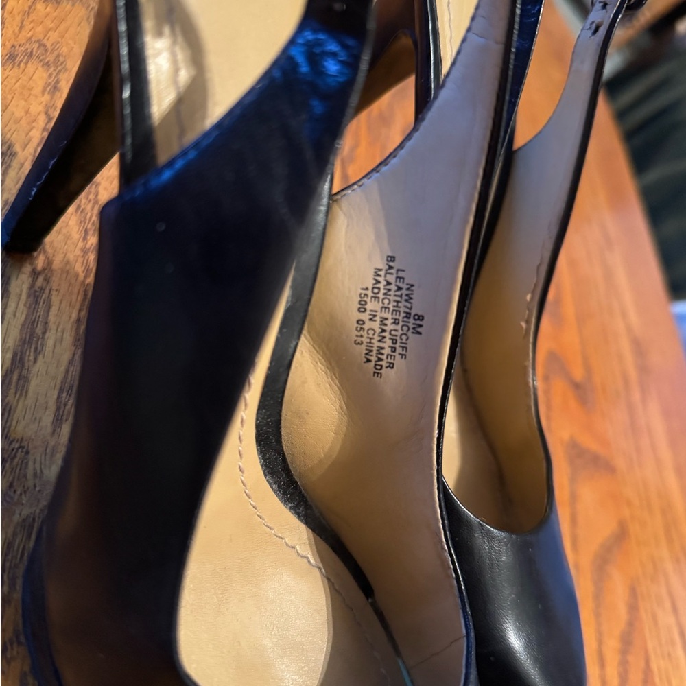 Nine West Black Leather Sling Back Heels - Picture 7 of 12